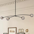 L51” Black Sputnik Chandelier Modern 4 Lights Dining Room Light Fixture Mid Century Smoke Glass Globe Ceiling Pendant Lighting Contemporary for Kitchen Island Bar Bedroom Home Office