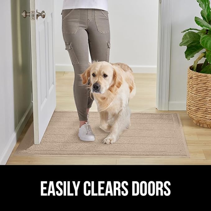 GORILLA GRIP Dirt Grabber Mesh Doormat, Low-Profile, Stain and Fade Resistant Heavy Duty Quick Dry Striped Doormats, Mats for Indoor or Outdoor Entry, Shoe Scraper, Garage Entrance Mat, 47x35, Beige