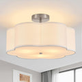 18" Modern Semi Flush Mount Ceiling Light Modern 3-Lights Linen Drum Ceiling Lighting with Chrome Finish, Vintage Ceiling Light for Living Room, Kitchen, Basement, Laundry Room, Bedroom