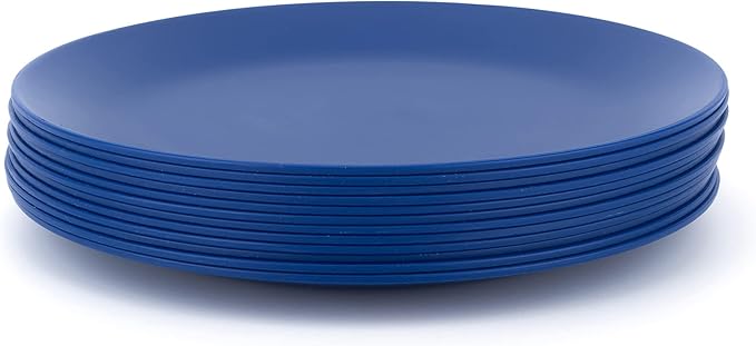 KX-WARE Plastic Plates Set of 12 - Unbreakable and Reusable 9.875 inches Dinner Plates, Navy Blue Color | Dishwasher Safe, BPA Free