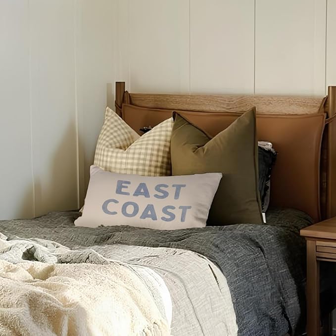 Blue Coastal Throw Pillow Cover 12x20, Coastal Room Decor, Blue Dorm Decor, Coastal Preppy Trendy Retro East Coast Coquette Decor for Girls Room College Sofa Couch