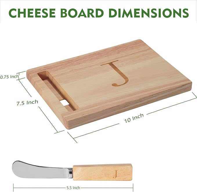 Miicol Wood Charcuterie Board, Monogram Cheese Board 10 Inch, Personalized Initial Cutting Board with Spreader, Unique Housewarming Gift, Ideal for Kitchen, Home, Letter J