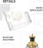 zeyu Large Pendant Lights Kitchen Island, Modern Hanging Lamp for Bedroom Living Room, Water Ripple Glass Shade, Black and Gold Finish, ZG33M1L-L BK+BG-WG