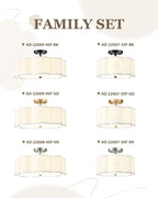 Black Semi Flush Mount Ceiling Lights, 4-Light 18" Ceiling Light Fixtures with Fabric Shade in Flower Shape, Farmhouse Drum Lighting for Nursery Bedroom Kitchen, AD-22009-4SF-BK