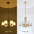 Modern 6-Light Brass Chandelier 25.59in Frosted Glass Chandeliers Metal Mid-Century Gold Pendant Light Fixtures for Living Room Dining Room Bedroom Foyer Stairway