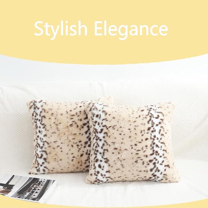 Throw Pillows Covers 20x20, Fluffy Animal Fur Pillow Cover Snow Leopard Cheetah Print Decorative Accent Cushion Covers Pillowcases for Couch Sofa Bedroom Living Room, Beige