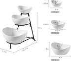 Gomakren 3 Tiered Oval Serving Bowl With Collapsible Metal Rack, Chip and Dip Serving Set, Dessert Appetizer, Candy, Fruit, Vegetable Bowl Set, Halloween Serving Bowls For Entertaining (Black Stand)