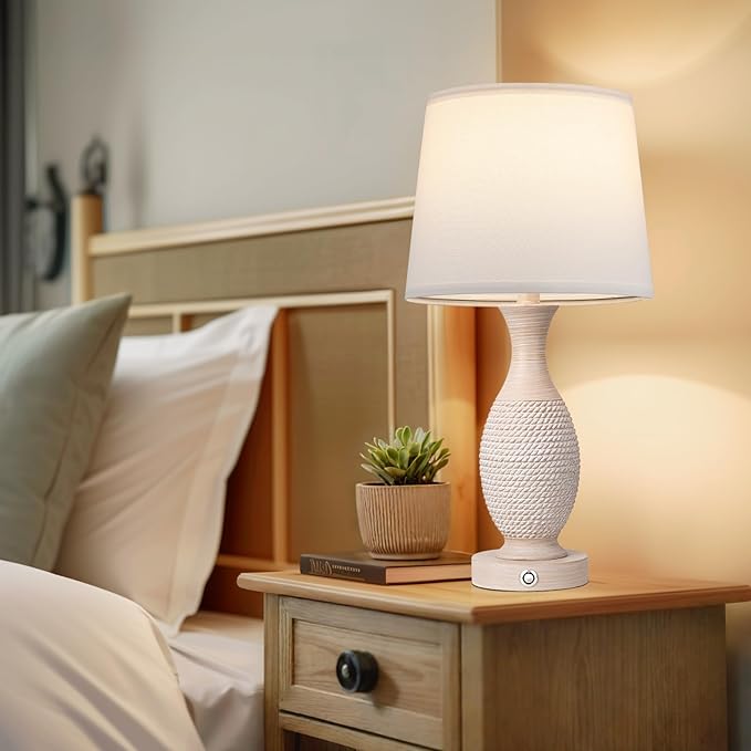 Seealle 22.2" Bedside Lamps Set of 2 with USB C+A - Dimmable Touch Lamps for Night Stands Bedroom Living Room End Table(Bulbs Included)