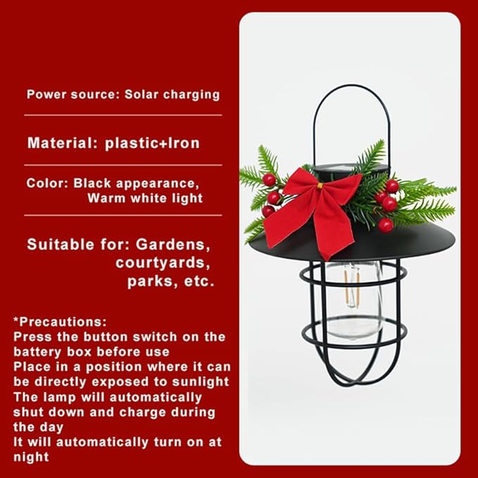 2 Pack ‌Christmas Solar Lanterns Outdoor Waterproof Ideal as Gifts for Women, Mothers and Wife. Vintage-Style Hanging Solar Lights Suitable for Outdoor Use in Yards, Patios, Backyards and Porches.
