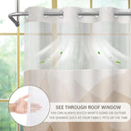 No Hook Shower Curtain with Snap in Liner and Sheer Window, Brown Modern Geometric Fabric Shower Curtain Set for Bathroom Decor, 15-Second Quick Install, Abstract Irregular Ombre, 71"X86"