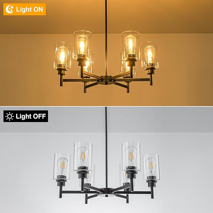 Farmhouse Chandeliers for Dining Room Matte Black Chandelier 6 Light Dining Room Light Fixture with Clear Glass Shades Gold Pendant Lights for Kitchen Island Living Room Entryway Staircase