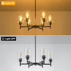 Farmhouse Chandeliers for Dining Room Matte Black Chandelier 6 Light Dining Room Light Fixture with Clear Glass Shades Gold Pendant Lights for Kitchen Island Living Room Entryway Staircase