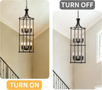 Foyer Chandeliers for High Ceilings, Lantern Tiered Black Chandelier Light Fixture Metal Modern Farmhouse Pendant Lights for Kitchen Island Entryway, Staircase, Living Room, Dinning Room
