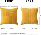 MIULEE Mustard Yellow Corduroy Pillow Covers Pack of 2 Boho Decorative Spliced Throw Pillow Covers Soft Solid Couch Pillowcases Cross Patchwork Textured Covers for Living Room Bed Sofa 18x18 inch