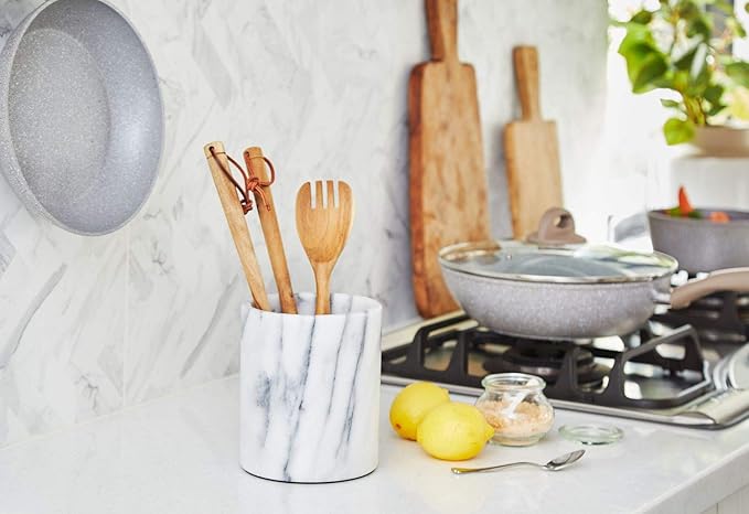 JEmarble Utensil Holder 5.5x6.5 inch(White) Crock Kitchen tools for Cooking Countertop Non-slip large capacity wine cooler