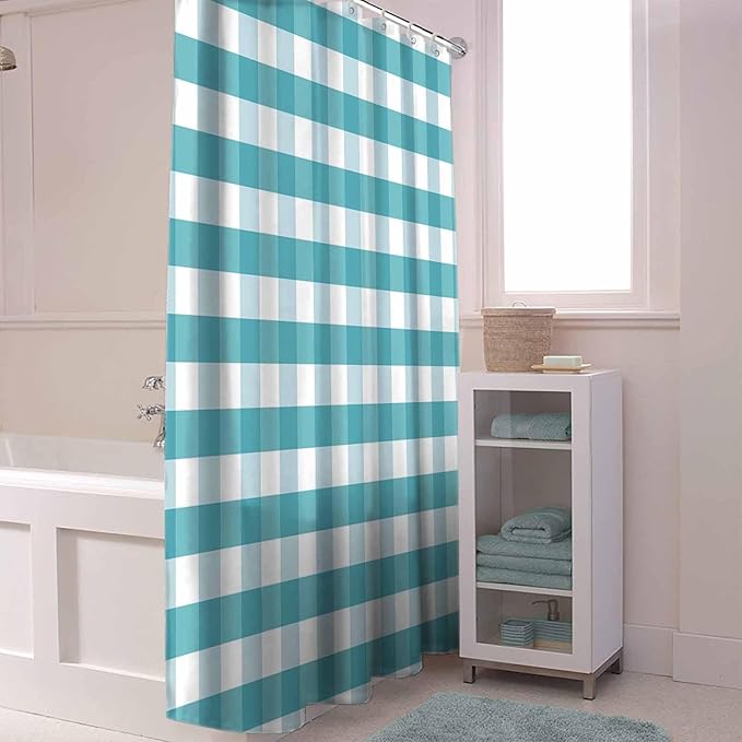 Vandarllin Rustic Teal White Buffalo Check Plaid Pattern Shower Curtain, Farmhouse Shower Curtains Set with Hooks, Waterproof Fabric Bathroom Curtains Decor Home Accessories,72 X 78 Inch Long