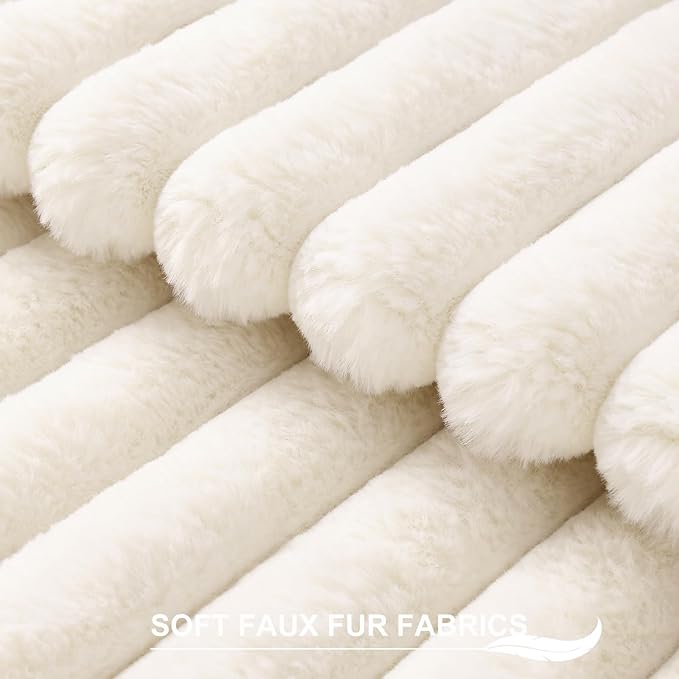 Pallene Faux Fur Plush Christmas Throw Pillow Covers 26x26 Set of 2, Luxury Soft Fluffy Striped Decorative Pillow Covers for Sofa, Couch, Living Room, Cream White