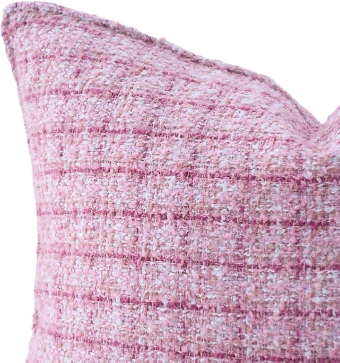 Luxury Tweed & Chenille Throw Pillow Covers – Set of 2 (18" x 18") with Soft and Luxurious Textures Decorative Throw Pillows for Couch, Bed, and Home Decor (Pink)