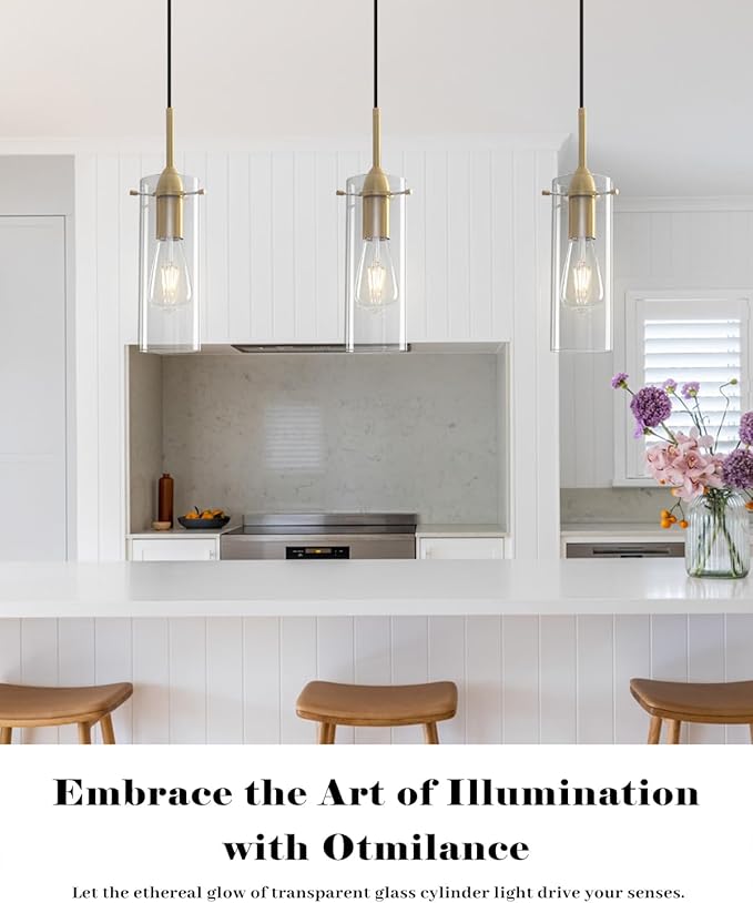 Gold Glass Pendant Lights, Island Pendant Lights for Kitchen, Blown Glass Pendant Light 2 Packs, Modern Kitchen Pendant Light, Hanging Pendant Lights for Kitchen Island, Dining Living Room