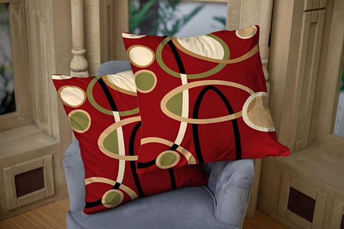 CAPSCEOLL Red Tan Black Geometric Circle Printing Decorative Throw Pillow Case 18X18Inch 2PCS Home Decoration Pillowcase Zippered Pillow Covers Cushion Cover