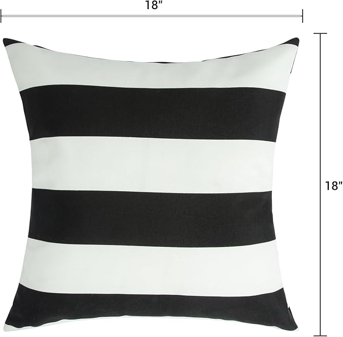 FUNHOME Outdoor Throw Pillows Water Resistant 18x18 inch,Decorative Throw Pillow with Insert Set of 2,Hidden Zipper Headrests for Patio Furniture Sofa Couch Chair (Black White Stripe)