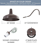Steel Lighting Co. Redondo Barn Light | Outdoor Wall Mounted | 20 inch Dome | 23 inch Gooseneck | Large Farmhouse Warehouse Light Made in America | Dark Bronze Exterior/Dark Bronze Interior