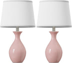 PARTPHONER Table Lamp Set of 2, Modern Ceramic Bedside Lamps for Night Stands, Classic Small Lamp Nightstand Lamp for Bedroom Living Room Desk End Table Rocker Swtich Pink