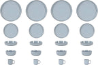 HomeVss, Nordic Shape Rising Rim Stoneware 20pc Dinnerware Set, Matte Light Blue with Speckled Finished Effect