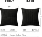 MIULEE Black Corduroy Pillow Covers Pack of 2 Boho Decorative Spliced Throw Pillow Covers Soft Solid Couch Pillowcases Cross Patchwork Textured Cushion Covers for Living Room Bed Sofa 24x24 inch