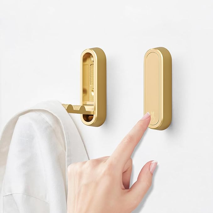 4Pcs Foldable Wall Hooks, Zinc Alloy Folding Hook Gold, Heavy Duty Folding Coat Hooks Wall Mounted for Hanging Coat Towels Bags Keys (Gold, 4 Pack)