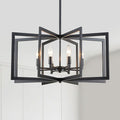 26'' Black Chandelier, Modern Farmhouse 8-Light Pendant Lighting Fixture for Dining Living Room Kitchen Entryway, Geometric Metal Large Adjustable Hanging Chandelier Lamp