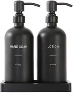 Black Soap Dispenser Bathroom Set, Soap and Lotion Dispenser Set with Stainless Steel Pump, Perfect for Bathroom Decor. (Black)