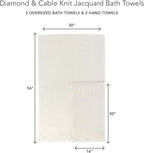 Texere 100% Organic Cotton Diamond Jacquard 700 GSM Luxury Bath Towel Sets - Ultra Soft and Absorbent Hotel and Spa Quality (Diamond, Cream, 2 Bath & 2 Hand Towels)