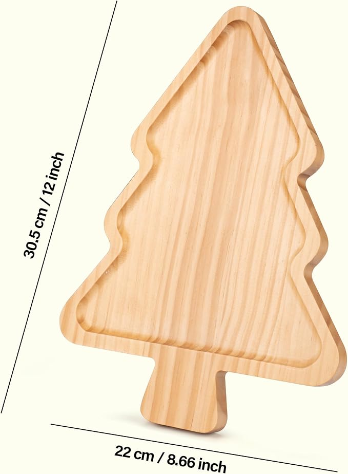 Christmas Tree Shaped Wooden Serving Tray - 12" Charcuterie Board for Cheese, Snacks, Appetizers & Desserts - Holiday Platter with Handles, Christmas Decorative Tray (12 x 8.7 x 0.6 Inches)