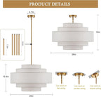 Modern 26" Large Drum Chandelier 6-Lights Vintage Modern Chandelier Light Fixture with Linen Shade Retro Farmhouse Drum Chandeliers for Dining Room, Kitchen Island, Living Room, Bedroom