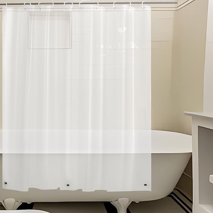 Short Frosted Shower Curtain Liner 60x60 & 8G Heavy Duty PEVA, 12 Grommet Holes Plastic Shower Curtain 60 Inch Length with Magnets, Silky Frost, 60x60