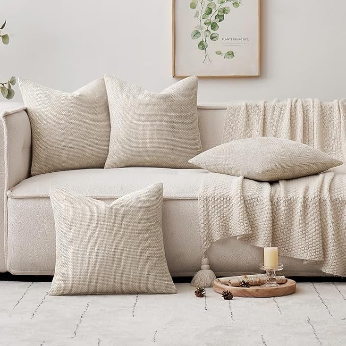 MIULEE Pack of 4 Couch Throw Pillow Covers 20x20 Inch Cream Soft Decorative Chenille Pillow Covers Farmhouse Accent Cushion Covers for Boho Home Decor Sofa Bedroom Living Room