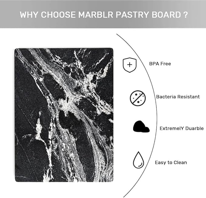 Natural Marble Cutting Board, Marble Pastry Board for Kitchen with Non-Slip Feet, Black with White Vein 16x12x0.7 Inch
