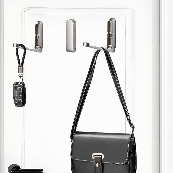 4Pcs Folding Coat Hooks, Zinc Alloy Folding Wall Hook for Hanging Coat Scarf Hat Robe Key Purse, Foldable Invisible Hook with Screws (Silver)