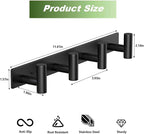 Coat Rack Wall Mounted-4 Hooks, Heavy Duty Stainless Steel Wall Hooks for Towel Coat Bag, Hat Rack Coat Hanger Coat Hooks Towel Racks for Bathroom Entryway Kitchen Hotel (Black, 2 Packs)