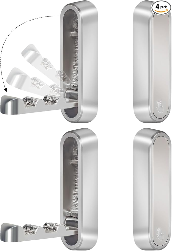 4PCS Foldable Wall Hooks, Heavy Duty Zinc Alloy Folding Wall Hooks, Folding Coat Hooks Wall Mount Bathroom Foldable Towel Hooks for Hanging Clothes, Bags, Hats, Bathrobes, Keys and Kitchen (Silver)