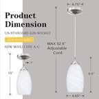 3 Pack 1 Light Indoor Mini Hanging Kitchen Island Pendant Lamps 4.8" Handcrafted Frosted Glass Chandelier Shade Brushed Nickel Finish Bar Dining Room Over Sink