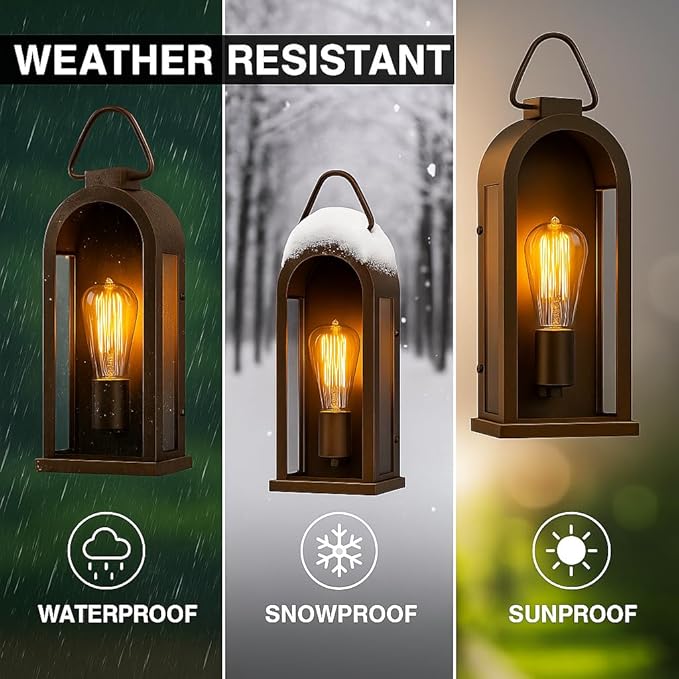 Vintage Outdoor Wall Light Fixture (1 Pcs) - Dark Brown Porch Lantern/Exterior Wall Sconce, Glass Shade, Sturdy Metal Frame, Waterproof & Anti-Rust, Fit for Entryway/Garage/Patio/Doorway, E26 Socket