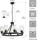 8-Light Black Dining Room Light Fixtures Farmhouse Wagon Wheel Chandelier Kitchen Island Pendant Lights Modern Industrial Rustic Adjustable Height Metal E26