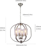BOZO 20'' Globe Chandelier Brushed Nickel Chandeliers, 4-Light Modern Orb Chandelier,Ceiling Hanging Light Fixture with Glass Shade, Pendant Light for Dining Room Entryway Living Room