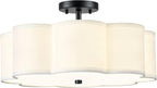 Black Semi Flush Mount Ceiling Lights, 4-Light 18" Ceiling Light Fixtures with Fabric Shade in Flower Shape, Farmhouse Drum Lighting for Nursery Bedroom Kitchen, AD-22009-4SF-BK