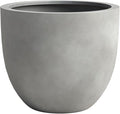 DTY Signature Mount Belford Lightweight and Durable Modern Fiberstone Egg Shaped Planter for Indoor Outdoor Drainage Hole & Rubber Plug Weather Resistant, 15" H x 18" Dia, 15.5" Opening - Large, Gray