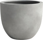 DTY Signature Mount Belford Lightweight and Durable Modern Fiberstone Egg Shaped Planter for Indoor Outdoor Drainage Hole & Rubber Plug Weather Resistant, 15" H x 18" Dia, 15.5" Opening - Large, Gray