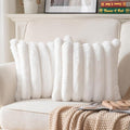 Faux Fur Plush Throw Pillow Covers 24x24 Inch Set of 2 - Luxury Decorative Fuzzy Striped Soft Cozy Pillowcase for Couch, Sofa, Living Room - Cream White