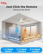 TCL 52" Low Profile Ceiling Fan with Light, Slim, White, Flush Mount, DC Reversible Motor, 6 Speeds, Remote Control, Noiseless, Dimmable, LED Light, 3CCT, Modern Ceiling Fan for Bedroom Living Room